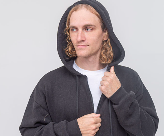 Мужская толстовка на молнии черная из конопли и органического хлопка Uzor Wear